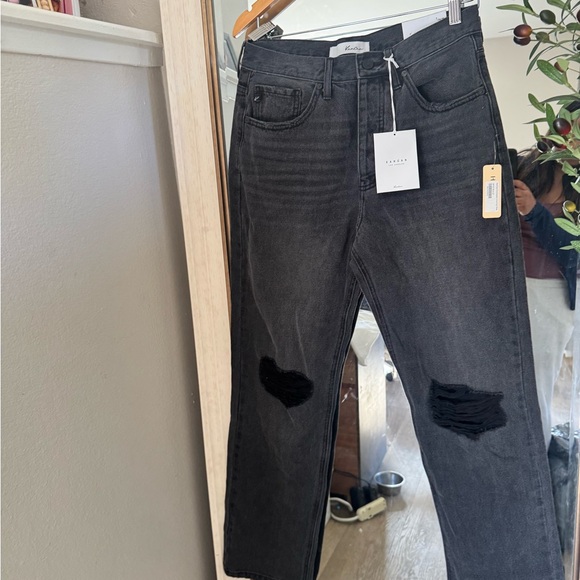NWT KanCan Charcoal Distressed Wide Leg Jeans - Picture 8 of 9